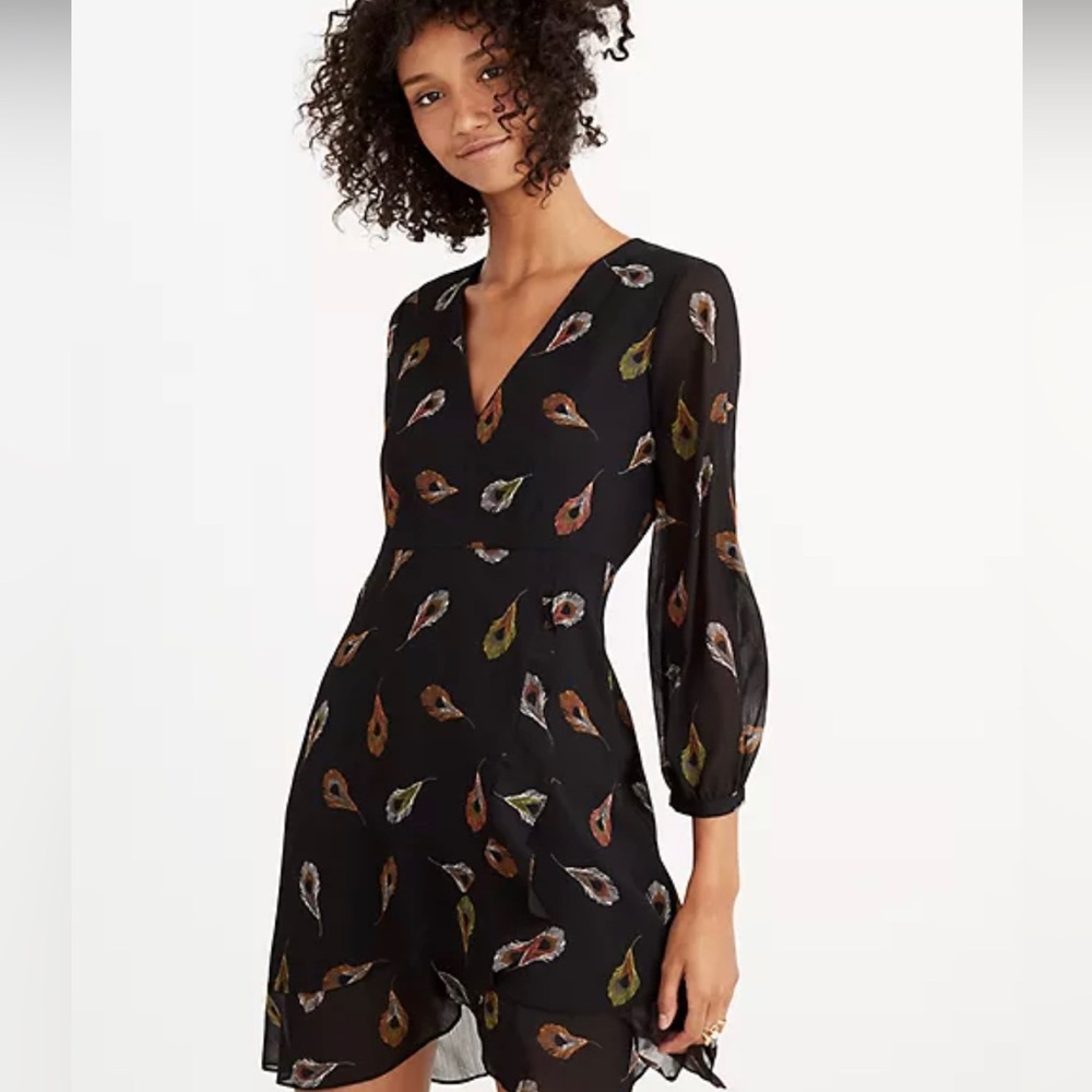 Madewell long sleeve poppy dress in peacock feathers size 6